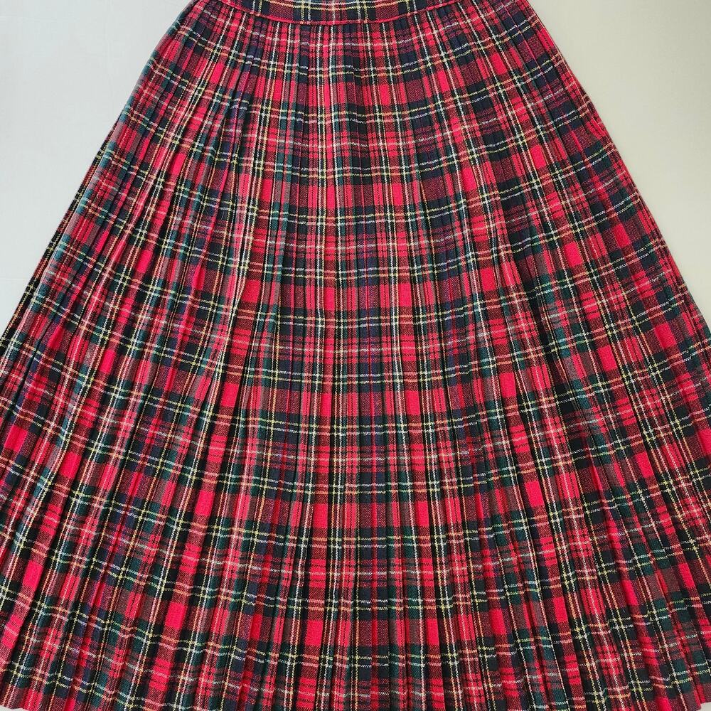 Vintage Handmade Pleated Plaid Midi Skirt Size XXS